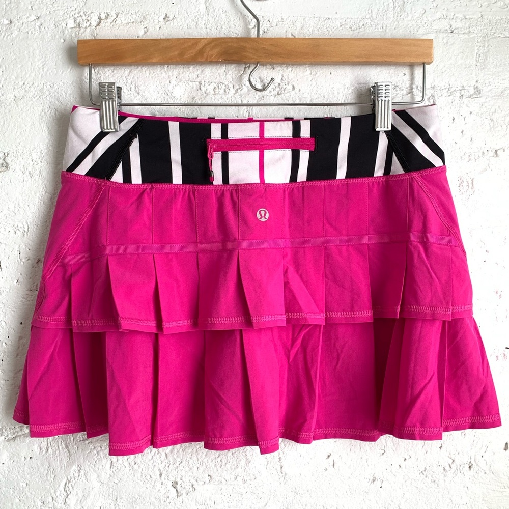 lululemon athletica Hot Pink Pleated Mini Skirt with Black & White Waistband